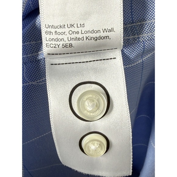 UNTUCKit Mens Large Blue White Plaid Blakeslee WF Slim Fit Long Sleeve Button Up - Picture 10 of 12